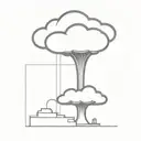 an abstract nuclear explosion mushroom cloud destorying a major city in an abstract black line frame tattoo design idea