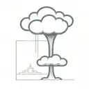 an abstract nuclear explosion mushroom cloud destorying a major city in an abstract black line frame tattoo design idea