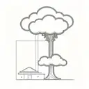 an abstract nuclear explosion mushroom cloud destorying a major city in an abstract black line frame tattoo design idea