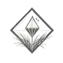 a diamond balancing on top of a single blade of grass. bold black lines in a rectangle black frame tattoo design idea