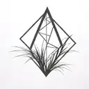 a diamond balancing on top of a single blade of grass. bold black lines in a rectangle black frame tattoo design idea