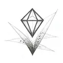 a diamond balancing on top of a single blade of grass using bold black lines in a bold black frame tattoo design idea