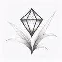 a diamond balancing on top of a single blade of grass using bold black lines in a bold black frame tattoo design idea