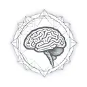 a brain inside a circular frame with geometric patterns shooting from it tattoo design idea