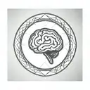 a brain inside a circular frame with geometric patterns shooting from it tattoo design idea