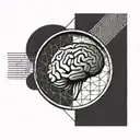 a brain inside a circular frame with geometric patterns shooting from it tattoo design idea