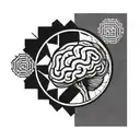 a brain inside a circular frame with geometric patterns shooting from it tattoo design idea