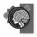 a brain inside a circular frame with geometric patterns shooting from it tattoo design idea