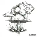 mushroom cloud from a nuclear explosion within an abstract frame but the explosion is slightly breaking out of the frame tattoo design idea