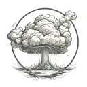 mushroom cloud from a nuclear explosion within an abstract frame but the explosion is slightly breaking out of the frame tattoo design idea