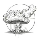 mushroom cloud from a nuclear explosion within an abstract frame but the explosion is slightly breaking out of the frame tattoo design idea