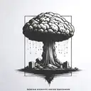 a nuclear explosion mushroom cloud contained within a perfect black square tattoo design idea