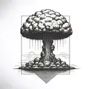 a nuclear explosion mushroom cloud contained within a perfect black square tattoo design idea