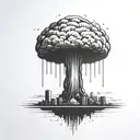a nuclear explosion mushroom cloud contained within a perfect black square tattoo design idea
