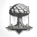 a nuclear explosion mushroom cloud contained within a perfect black square tattoo design idea