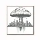 a nuclear explosion mushroom cloud destroying a city in a rectangular picture frame hanging on a wall tattoo design idea