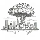 a nuclear explosion mushroom cloud destroying a city simple minimalist drawing tattoo design idea