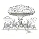 a nuclear explosion mushroom cloud destroying a city simple minimalist drawing tattoo design idea