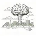 a nuclear explosion mushroom cloud destroying a city simple minimalist drawing tattoo design idea