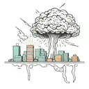 a nuclear explosion mushroom cloud destroying a city simple minimalist drawing tattoo design idea