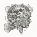 a normal human head with a complex maze coming out of the brain tattoo design idea