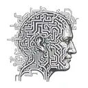 a normal human head with a complex maze coming out of the brain tattoo design idea