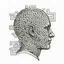 a normal human head with a complex maze coming out of the brain tattoo design idea