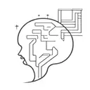 a human head laying back on a pillow with geometric shapes like a maze coming out of the top of his head tattoo design idea