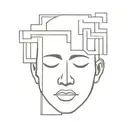 a human head laying back on a pillow with geometric shapes like a maze coming out of the top of his head tattoo design idea