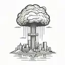 an abstract nuclear explosion mushroom cloud destroying a major city in an abstract black line frame tattoo design idea