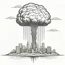 an abstract nuclear explosion mushroom cloud destroying a major city in an abstract black line frame tattoo design idea