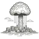 an abstract nuclear explosion mushroom cloud destroying a major city in an abstract black line frame tattoo design idea
