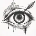 an eye with an arrow dart stuck in the iris tattoo design idea