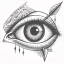 an eye with an arrow dart stuck in the iris tattoo design idea