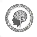 a brain inside a circular frame with geometric patterns shooting from it tattoo design idea