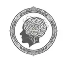 a brain inside a circular frame with geometric patterns shooting from it tattoo design idea