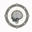 a brain inside a circular frame with geometric patterns shooting from it tattoo design idea