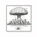 a nuclear explosion mushroom cloud destroying a city in a rectangular picture frame hanging on a wall tattoo design idea