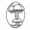 an abstract nuclear explosion mushroom cloud in an abstract black line frame tattoo design idea
