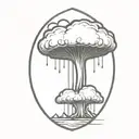 an abstract nuclear explosion mushroom cloud in an abstract black line frame tattoo design idea