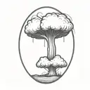 an abstract nuclear explosion mushroom cloud in an abstract black line frame tattoo design idea