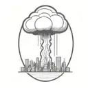 an abstract nuclear explosion mushroom cloud destroying a city in an abstract black line frame tattoo design idea