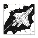 a rectangular poster frame. the image in the frame is advertising space flight. retro futuristic style tattoo design idea
