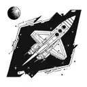 a rectangular poster frame. the image in the frame is advertising space flight. retro futuristic style tattoo design idea
