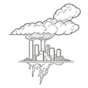 a mushroom cloud from a nuclear explosion destroying a major city within an abstract frame tattoo design idea