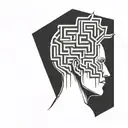 a human head resting on a pillow with the brain depicted as an abstract geometric maze tattoo design idea