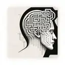 a human head resting on a pillow with the brain depicted as an abstract geometric maze tattoo design idea