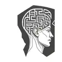 a human head resting on a pillow with the brain depicted as an abstract geometric maze tattoo design idea