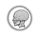 a brain inside a circular frame with geometric patterns shooting from it tattoo design idea