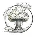 mushroom cloud from a nuclear explosion within an abstract frame but the explosion is slightly breaking out of the frame tattoo design idea